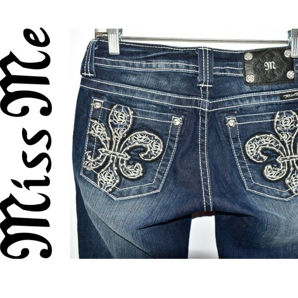 Miss Me Denim - Miss Me Boot Cut Fleur De Lis Jeans Boot 28
